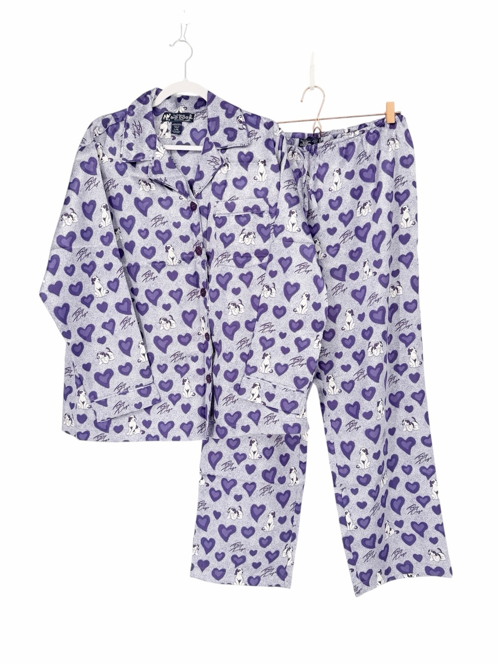 Big Dogs Pajama Saint Bernard Set Women’s Size L/XL Purple Satin